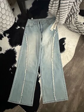 Light Blue Distressed Wide-Leg Women’s Jeans